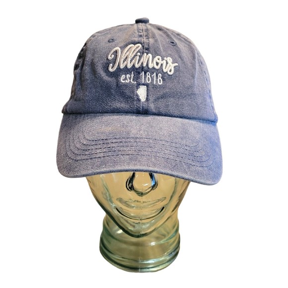 Illinois Denim Strap Back Adjustable Baseball Hat Cap - Picture 1 of 4